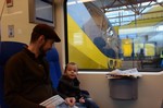 In de trein naar het spoorwegmuseum.