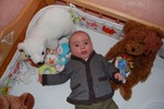 In mijn bed met mijn knuffels.